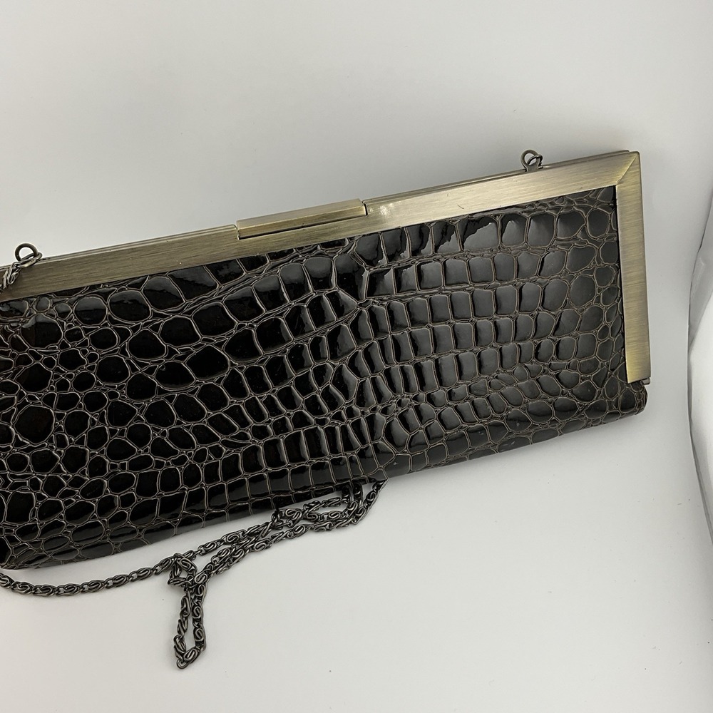 Jessica McClintock Vintage Clutch Patent Leather Crossbody Purse Retro 80s 11 in - Picture 16 of 16